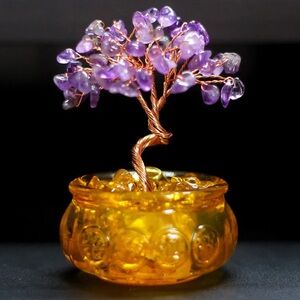 🆕New Amethyst Healing Crystal Tree with Glass Base, Feng Shui